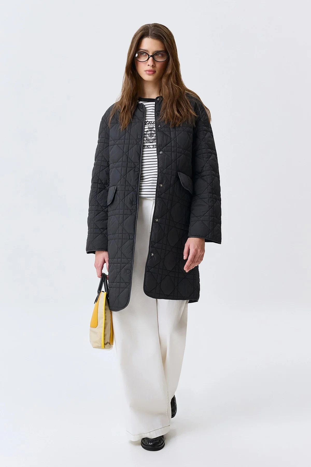 Укороченное стеганое пальто c фактурной стежкой, 44