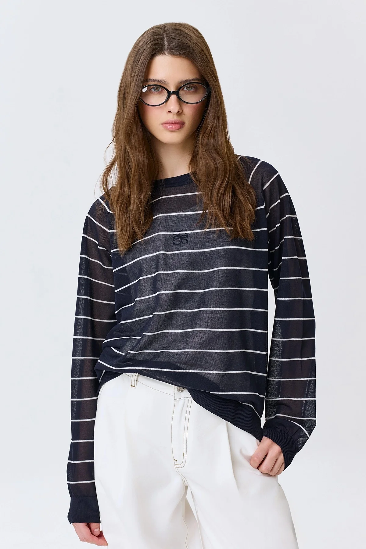 Полупрозрачный джемпер в тонкую полоску, 40