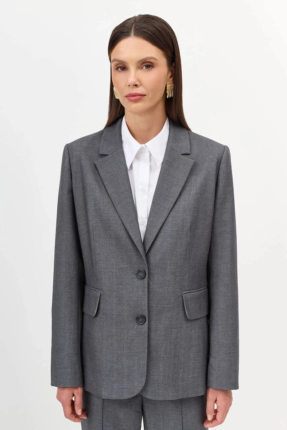 Однобортный жакет с тенселем и шерстью, 44