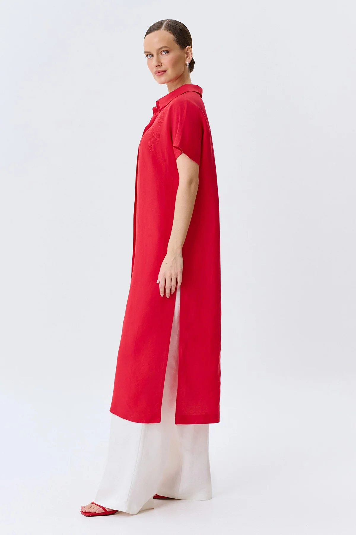 Удлиненная льняная блузка, 36