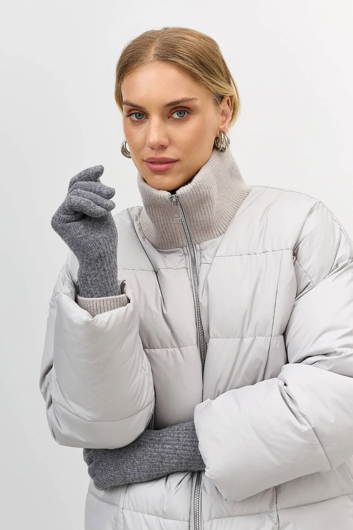 Серые удлиненные перчатки с шерстью, One