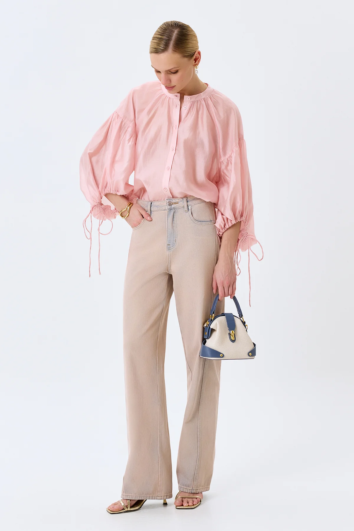 Прямые джинсы в оттенке чайной розы, 48