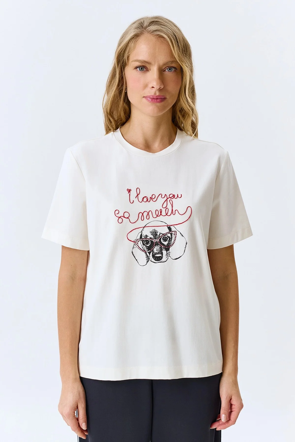 Футболка с принтом и вышивкой, 42