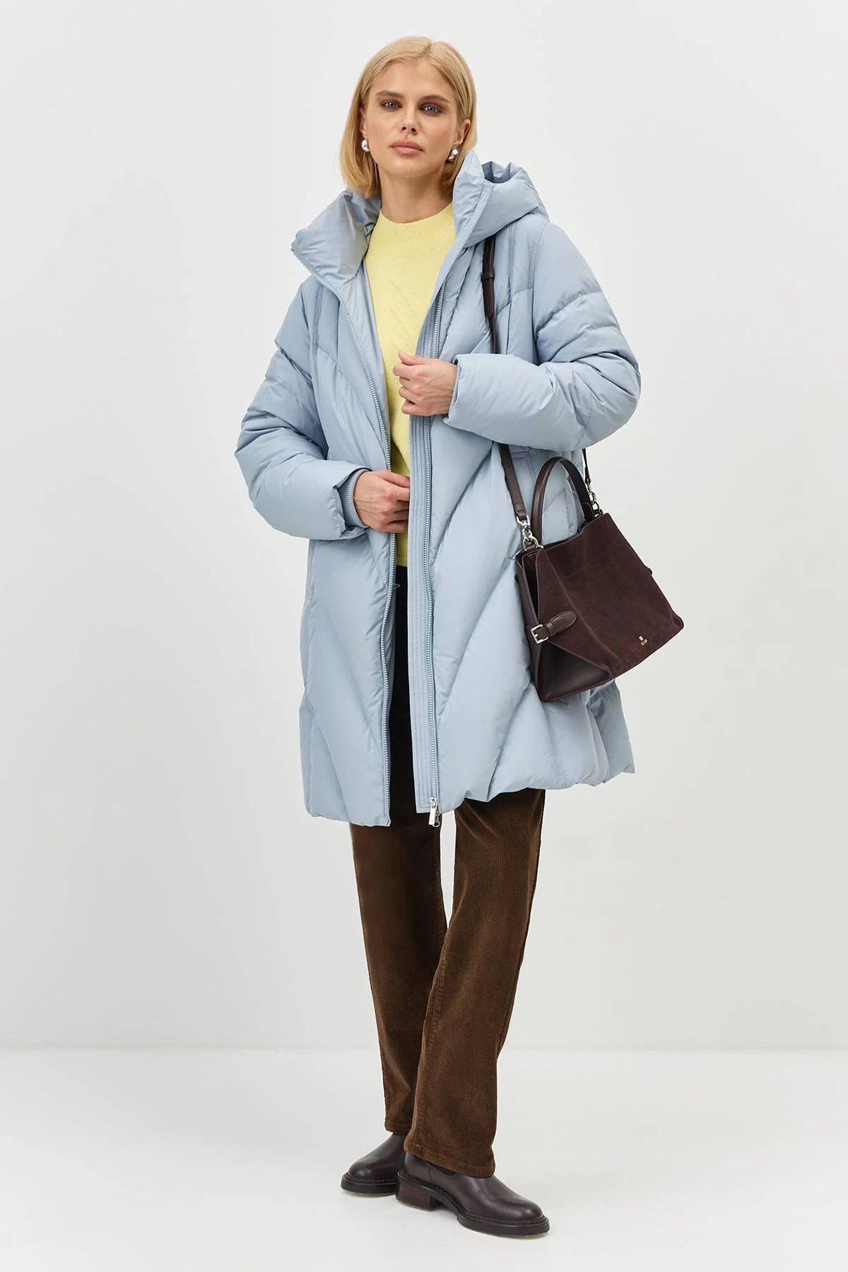 Лимитированная серия теплый пуховик с фигурной стежкой с палантином, 42