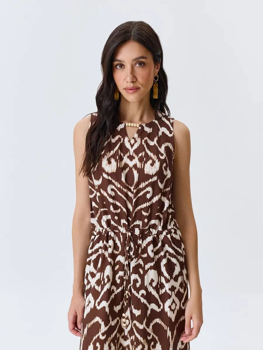 Платье с этническим принтом с высокими разрезами, 44