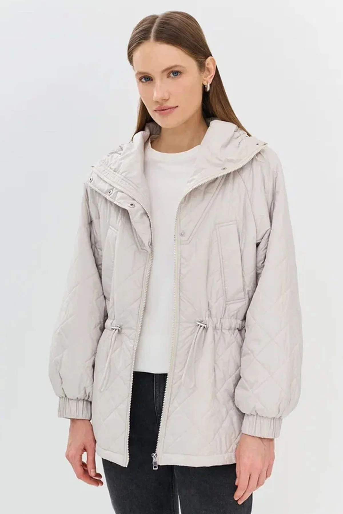 Свободная куртка с высоким воротником стойкой, 50р