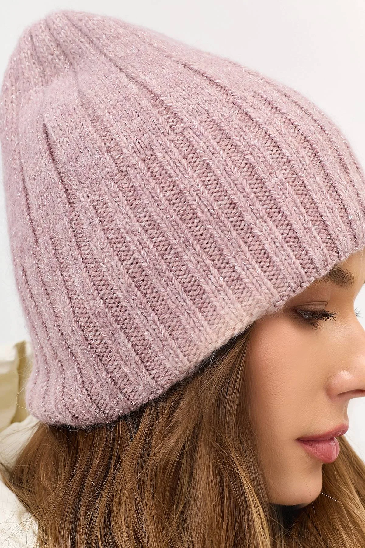 Шапка бини в широкий рубчик с ангорой, One