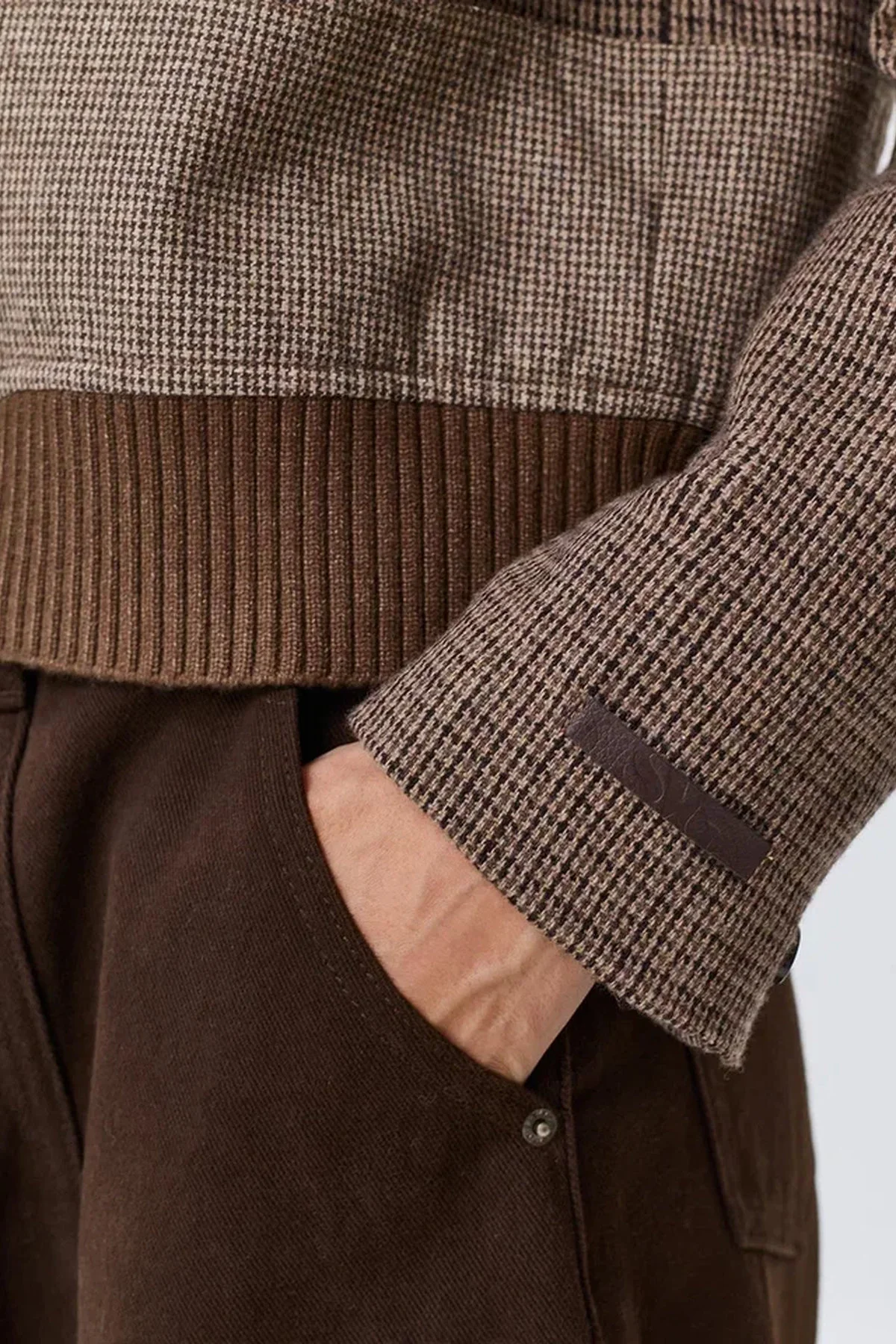 Укороченный жакет в стиле "Patchwork", коричневый, 52