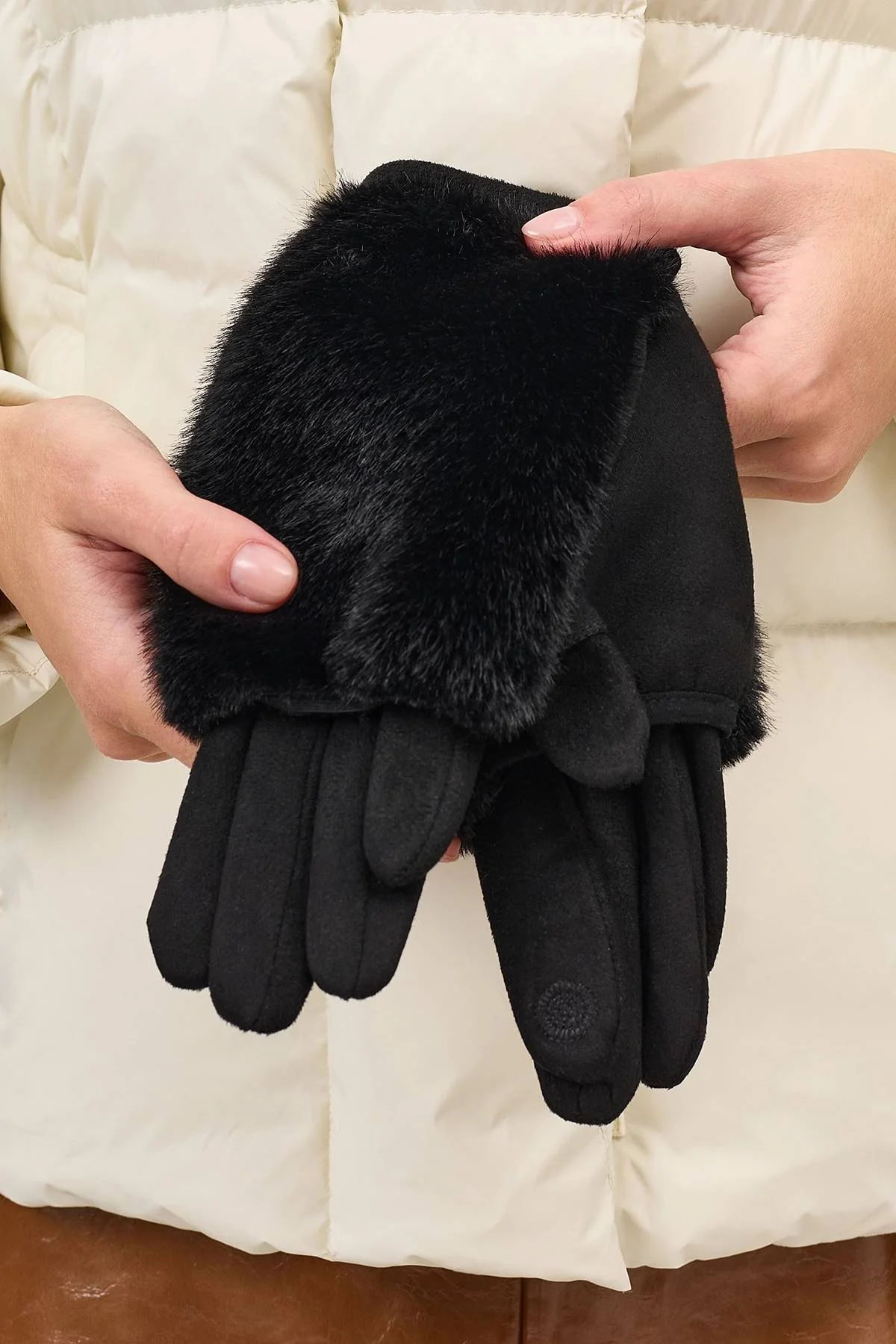 Черные теплые сенсорные перчатки  с митенками, One