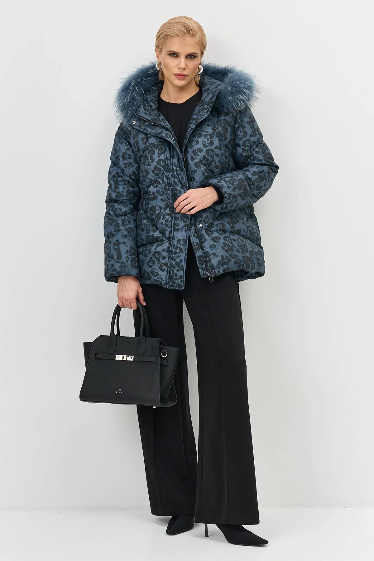 Куртка с принтом и меховой опушкой, 34