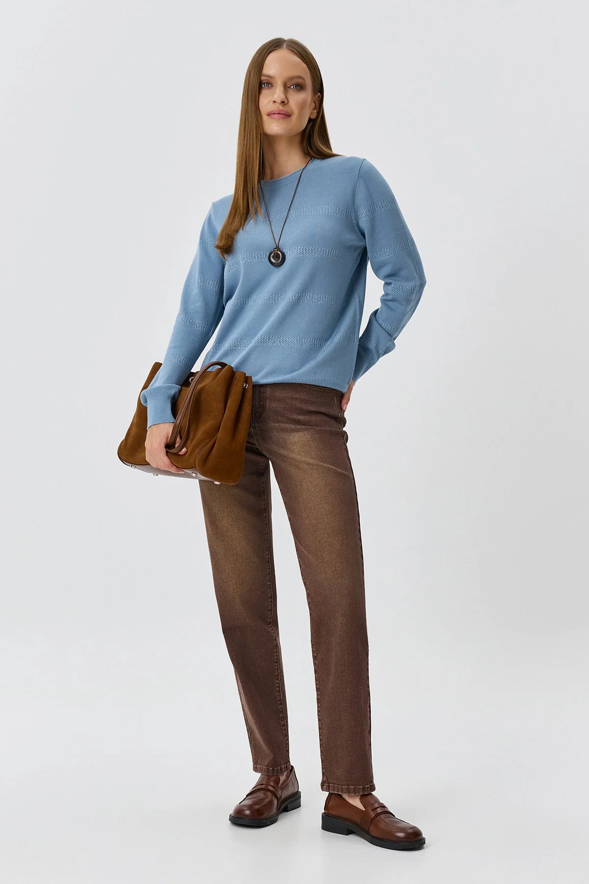 Джемпер с ажурными полосками, 42
