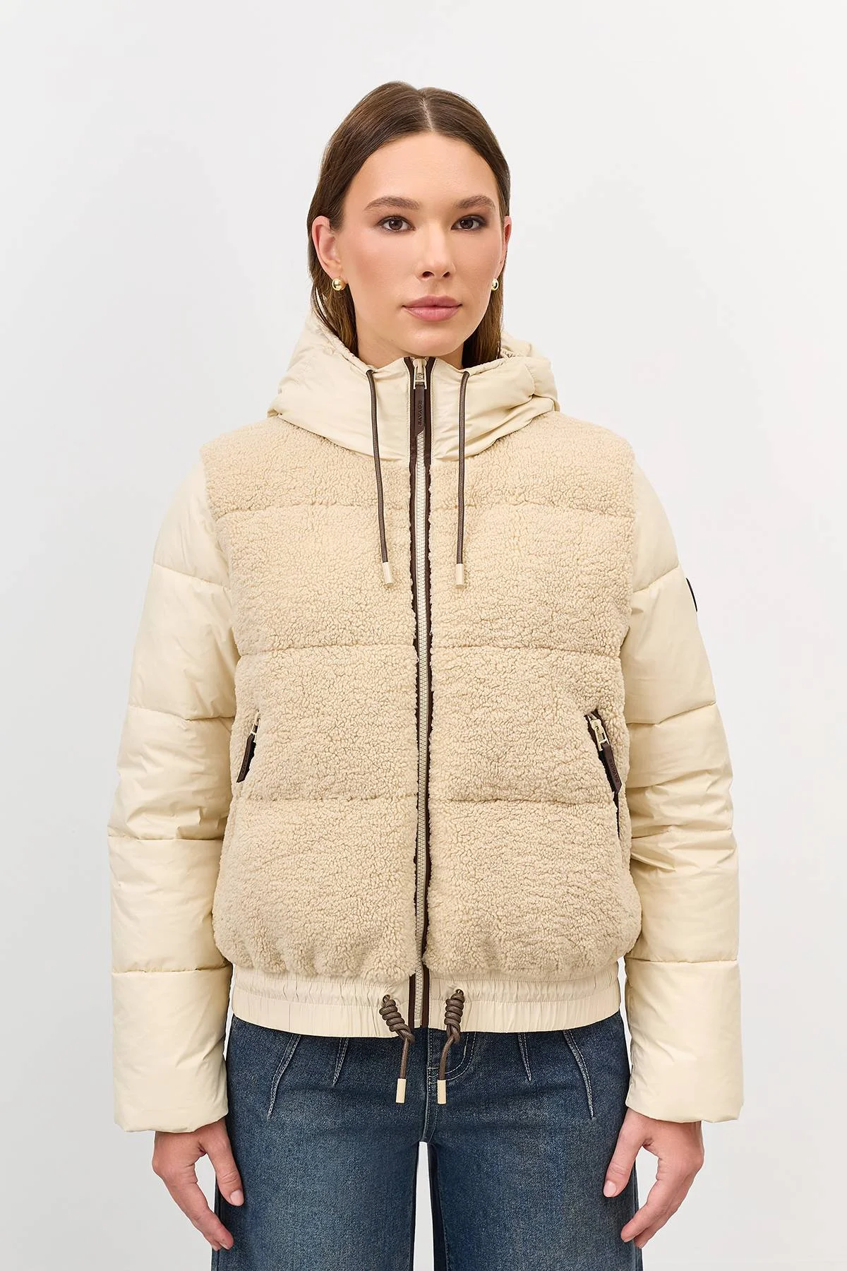 Лимитированная серия комбинированная куртка с искуственным мехом с палантином, 50