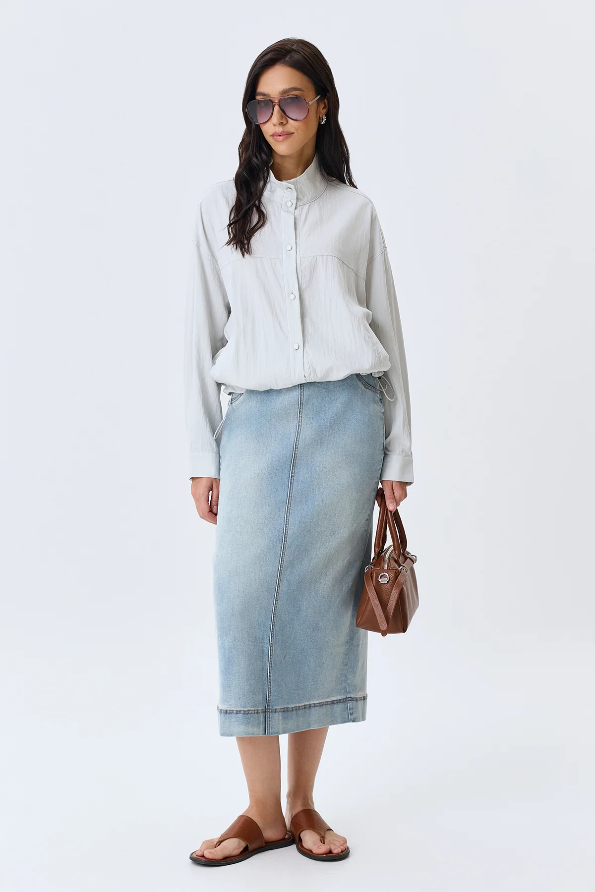 Жакет из тенселя с высоким воротником, 42