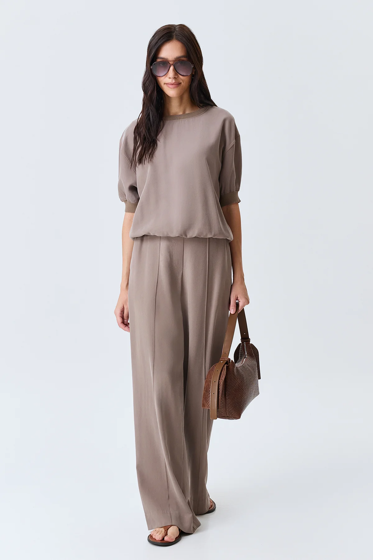 Брюки из вискозы с простроченными стрелками, 50