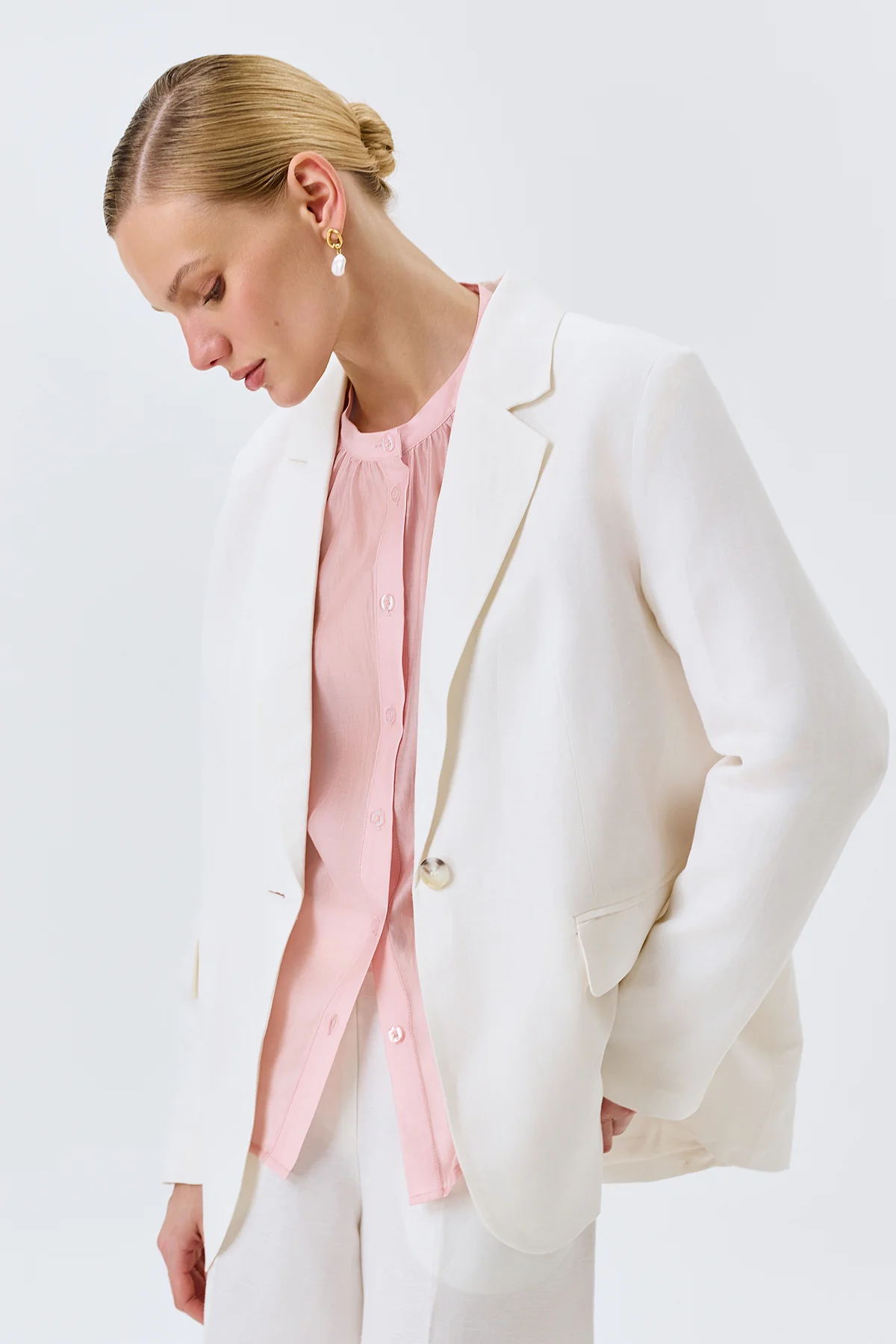 Льняной однобортный жакет, 46