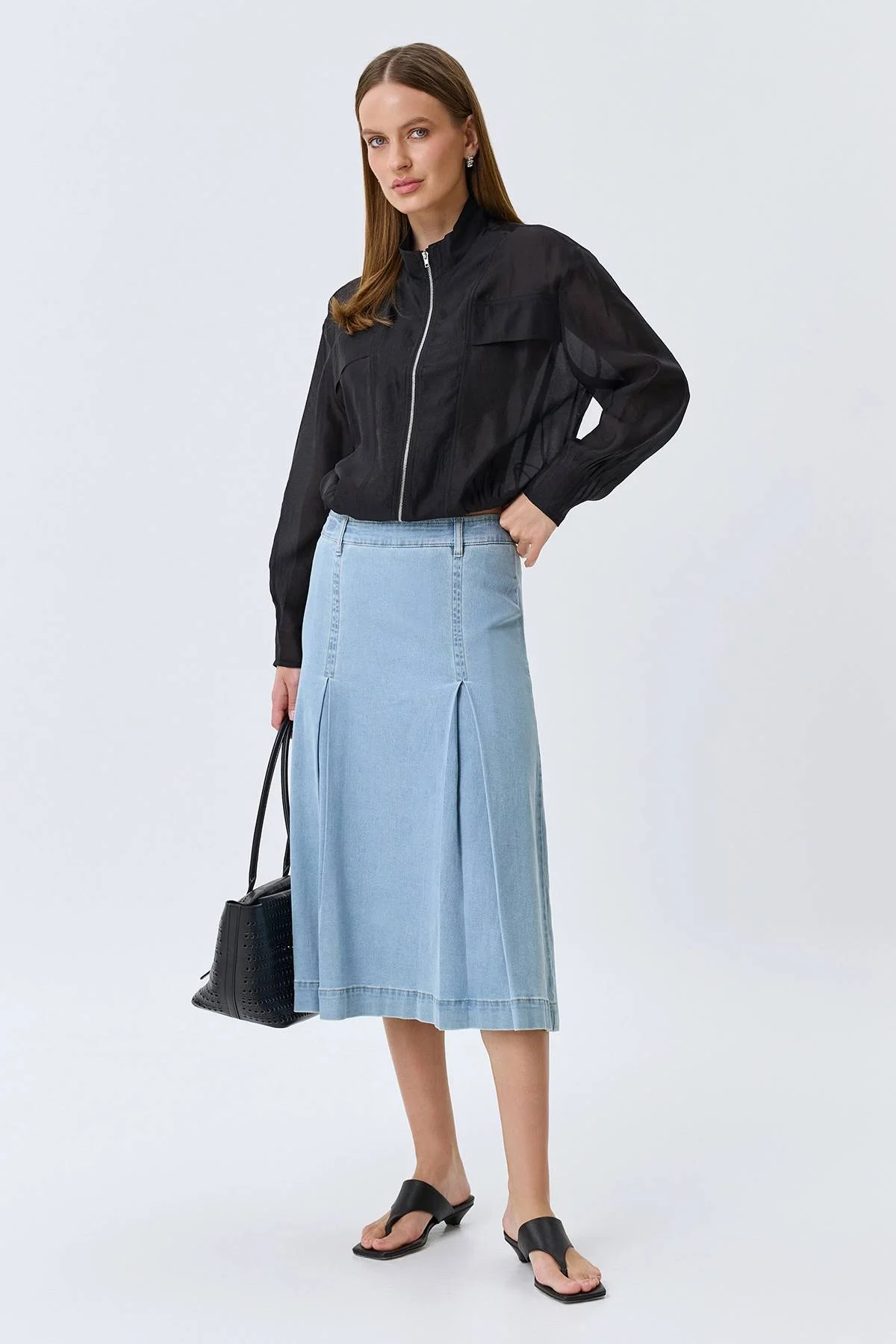 Джинсовая юбка с мягкими складками, 38