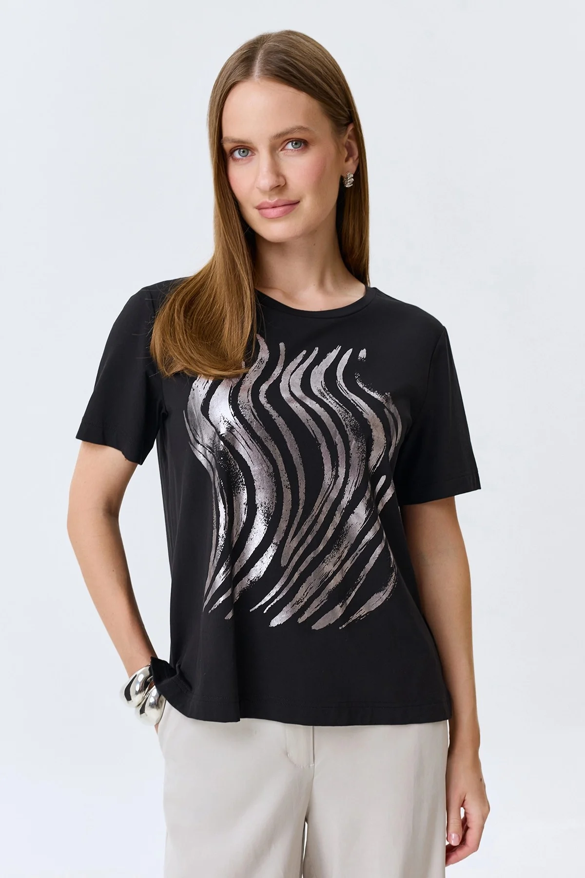 Футболка с металлизированным принтом, 46