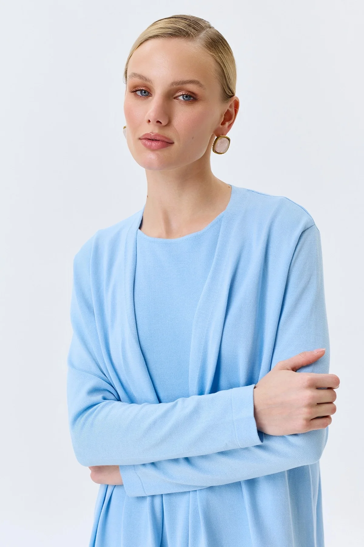 Голубой вязаный кардиган из лиоцелла, 48