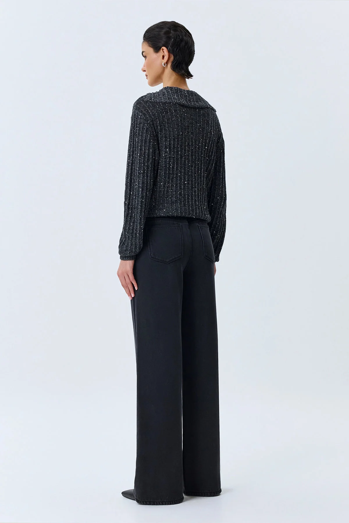 Утепленные черные джинсы Wide leg, 46