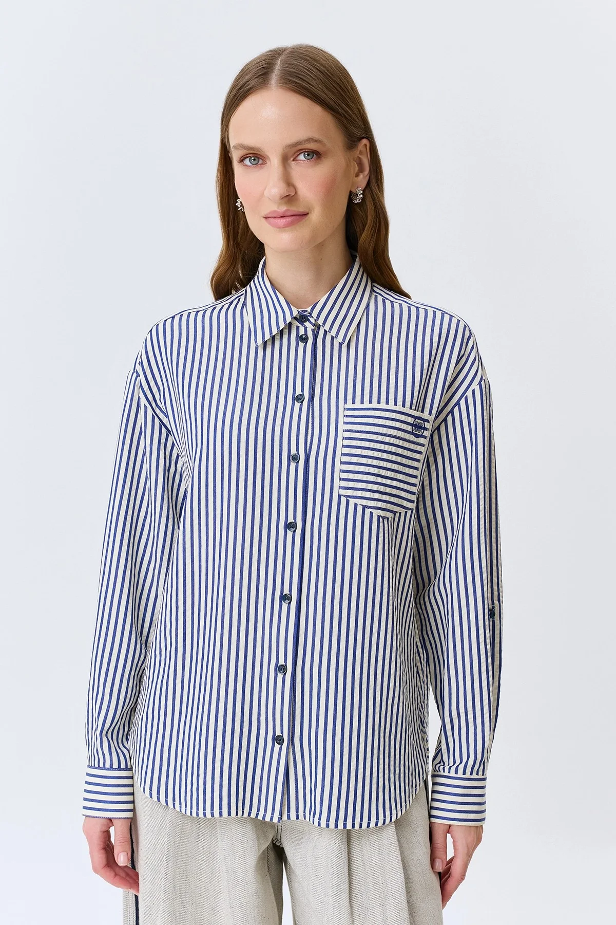 Блузка в тонкую полоску, 44