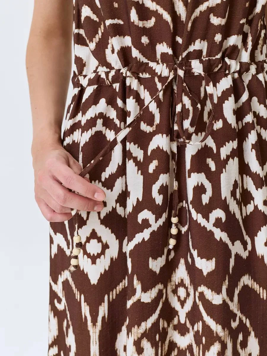 Платье с этническим принтом с высокими разрезами, 42