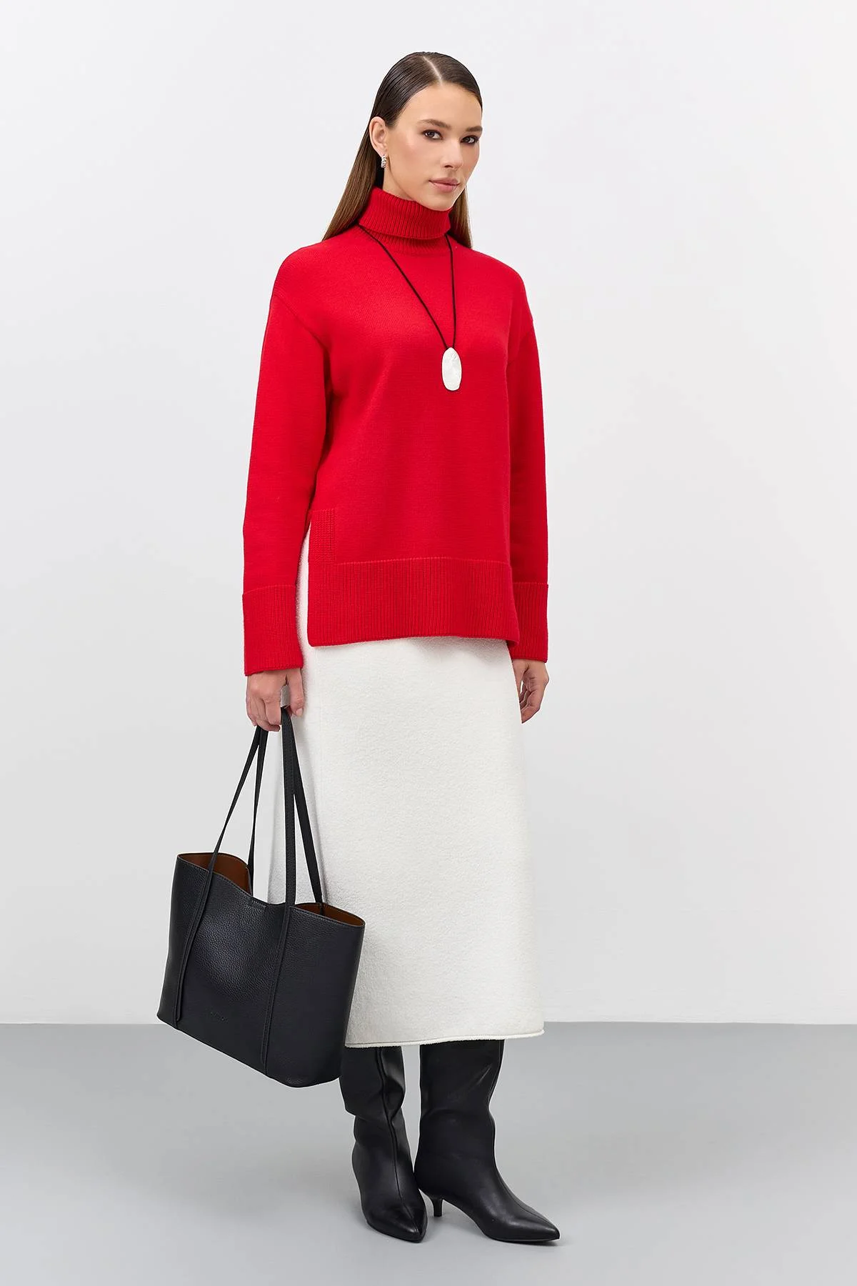 Лимитированная серия красный джемпер с воротником гольф и ремень, 44