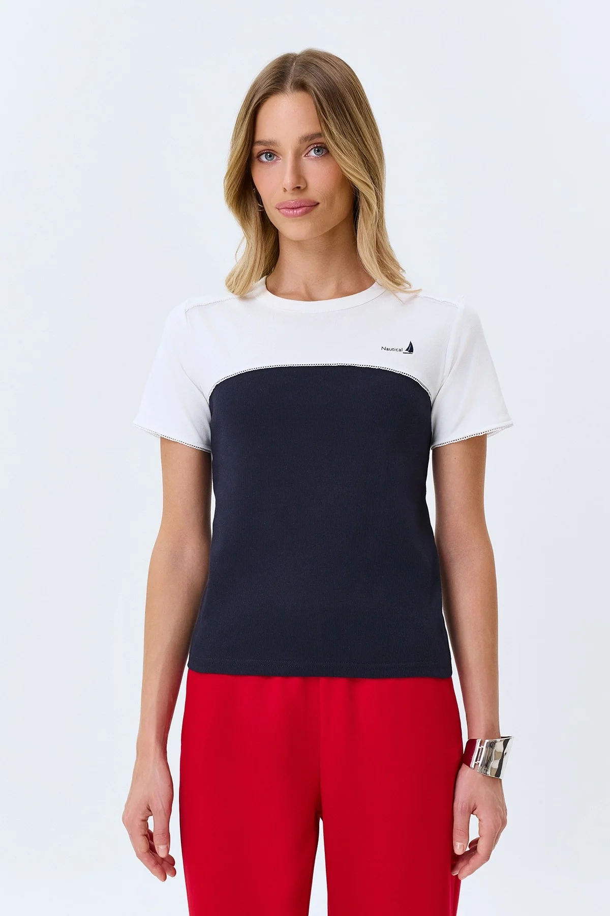 Комбинированная футболка с кокеткой, 42