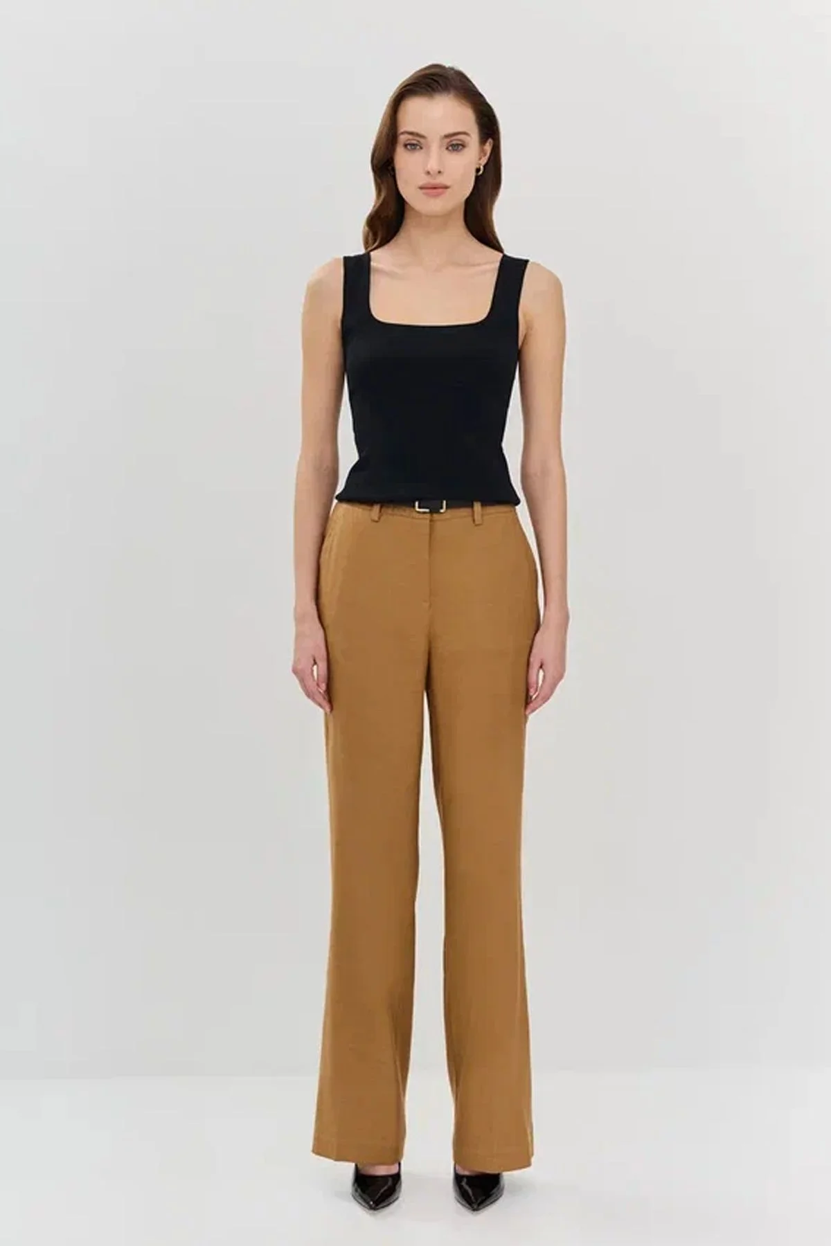 Прямые брюки коричневого цвета со шлёвками, 52р