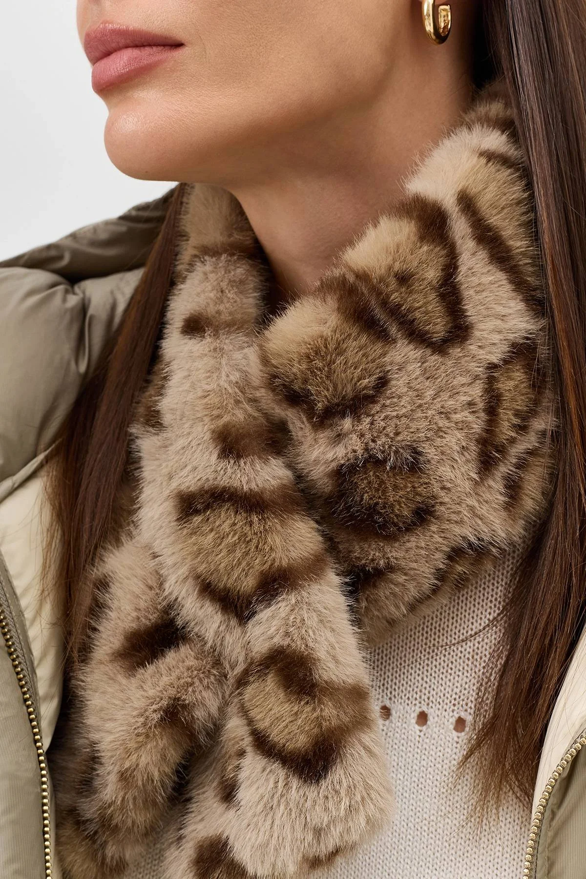 Меховой шарф с анималистичным принтом, One