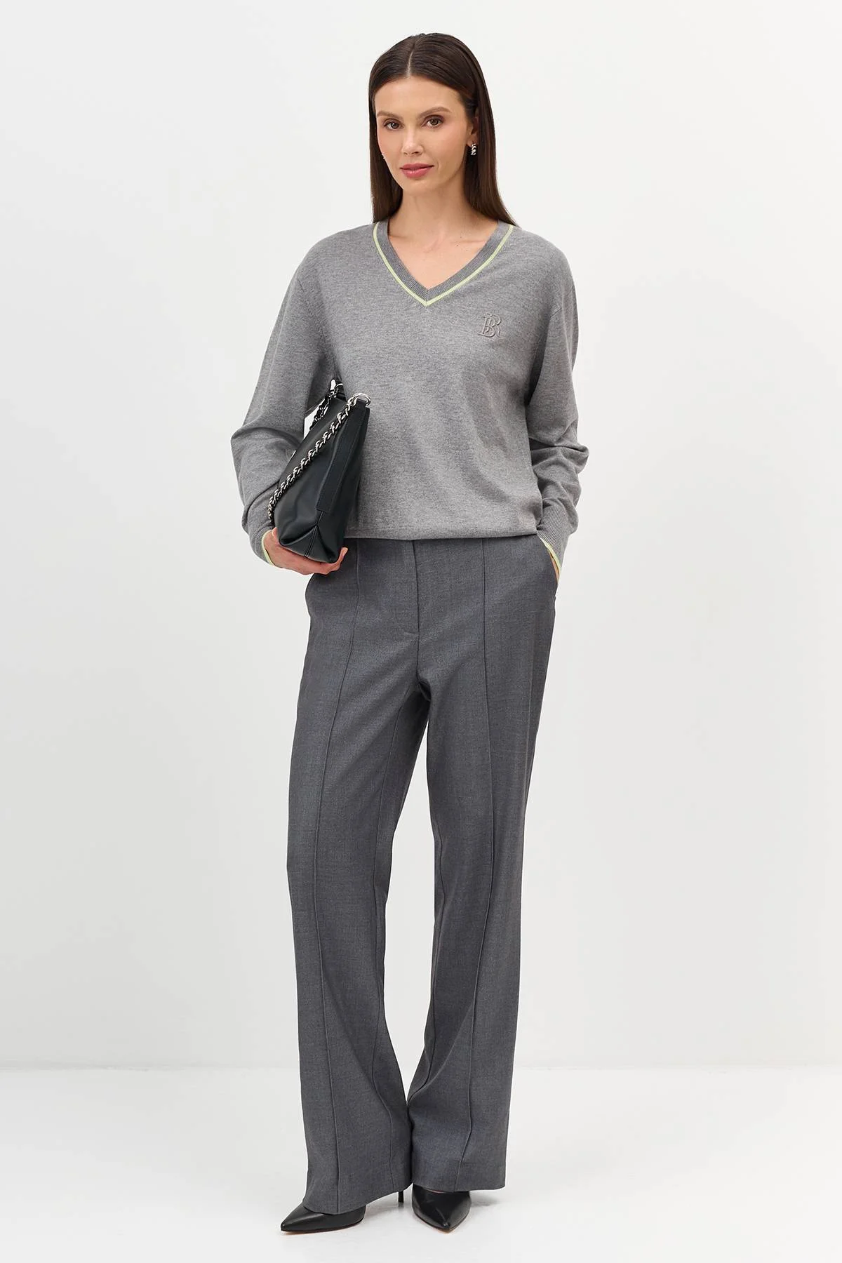 Лимитированная серия меланжевый джемпер с ярким кантом и ремень, 36 Лимитированная серия меланжевый джемпер с ярким кантом и ремень, 36