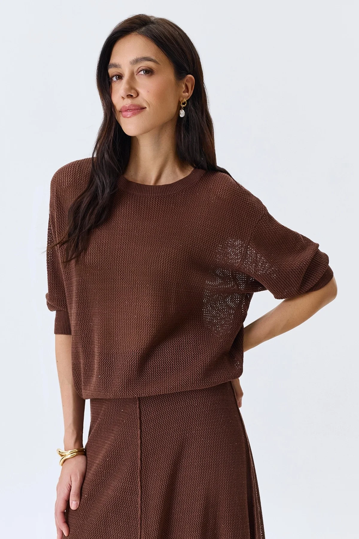 Ажурный джемпер с мерцающими пайетками, 42