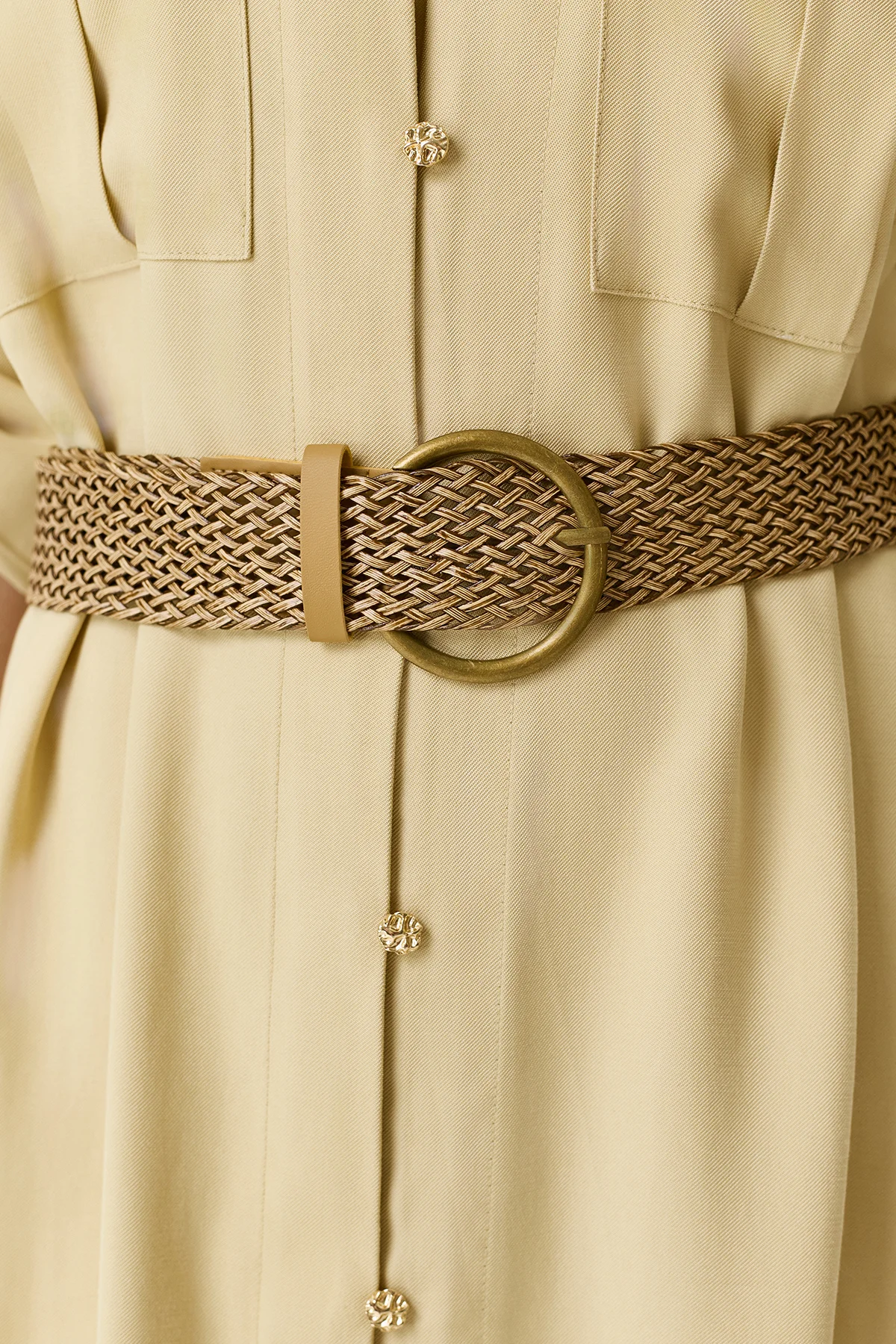 Плетеный ремень с круглой пряжкой, S