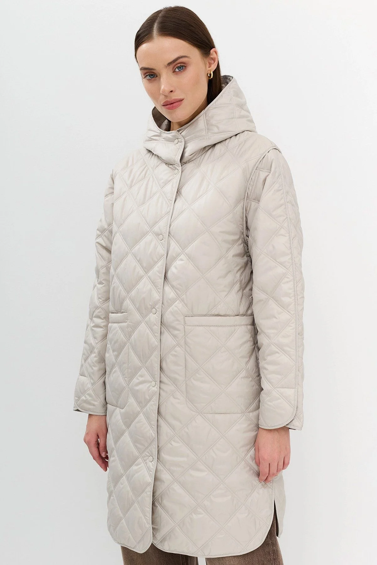 Пальто прямого кроя с утеплителем и ромбовидной стёжкой, 50р