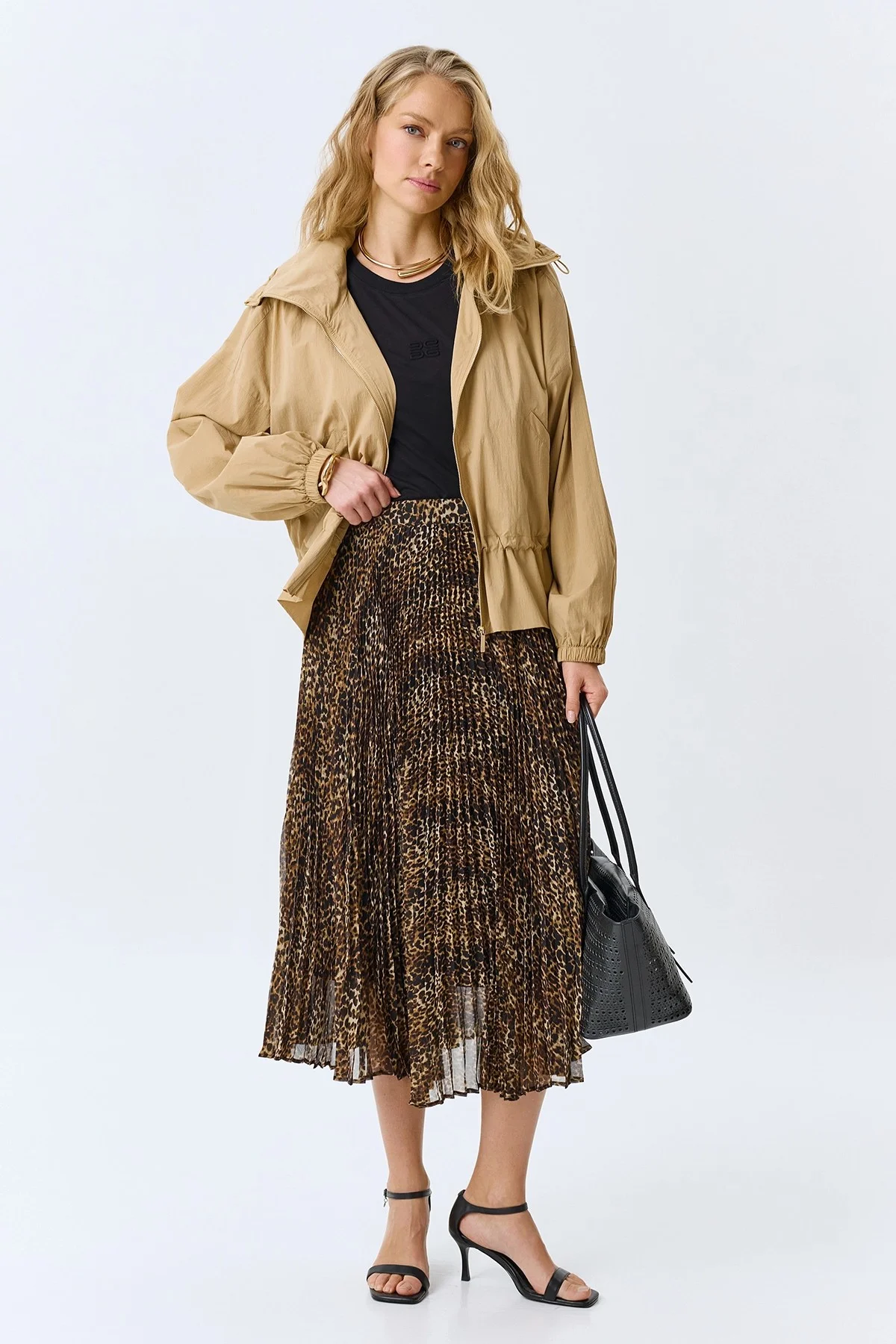 Юбка-плиссе с анималистичным принтом, 38