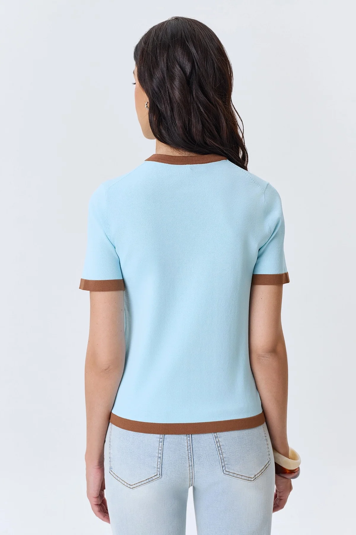 Вязаная футболка с контрастными деталями, 48