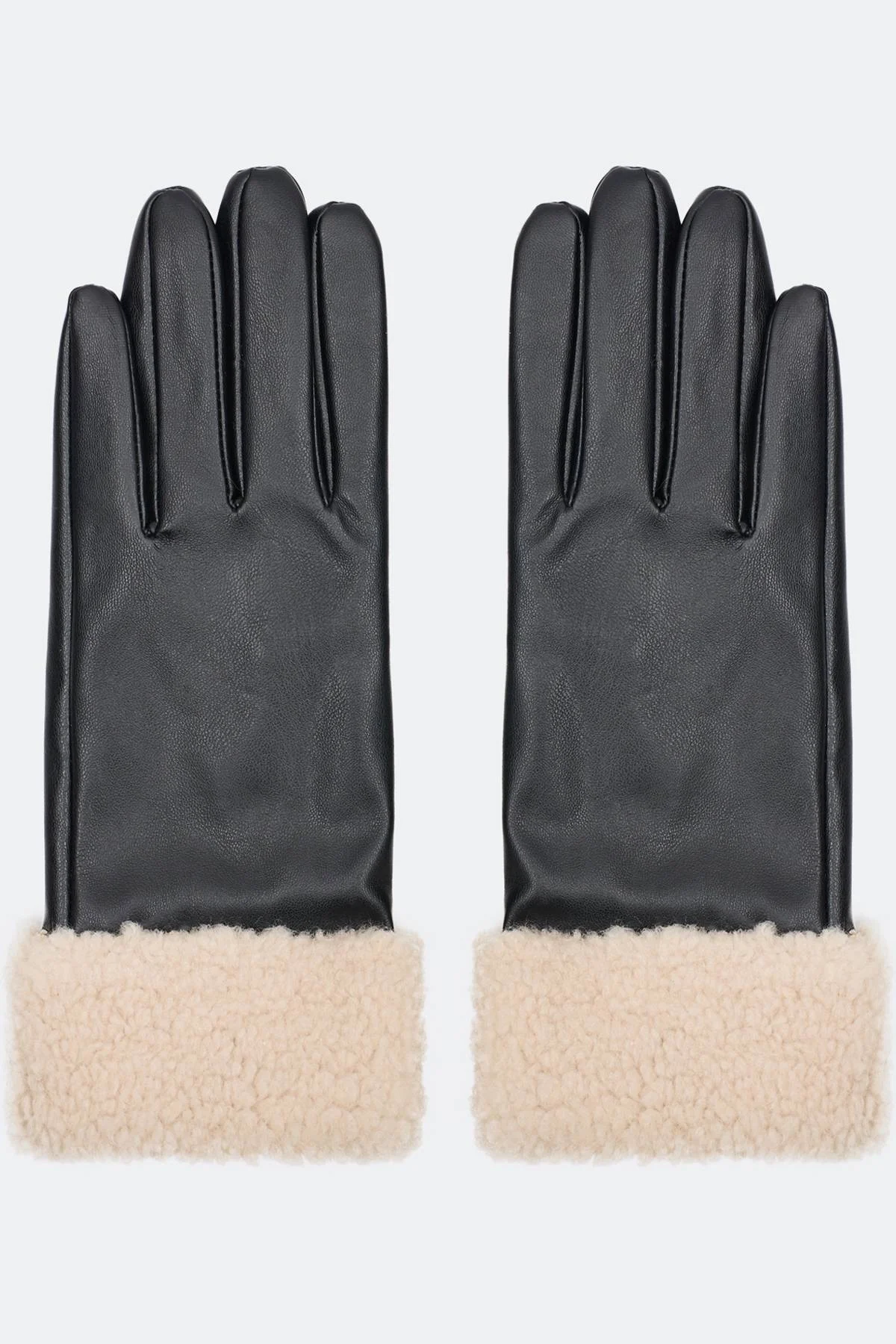 Перчатки из эко кожи с меховыми манжетами, One