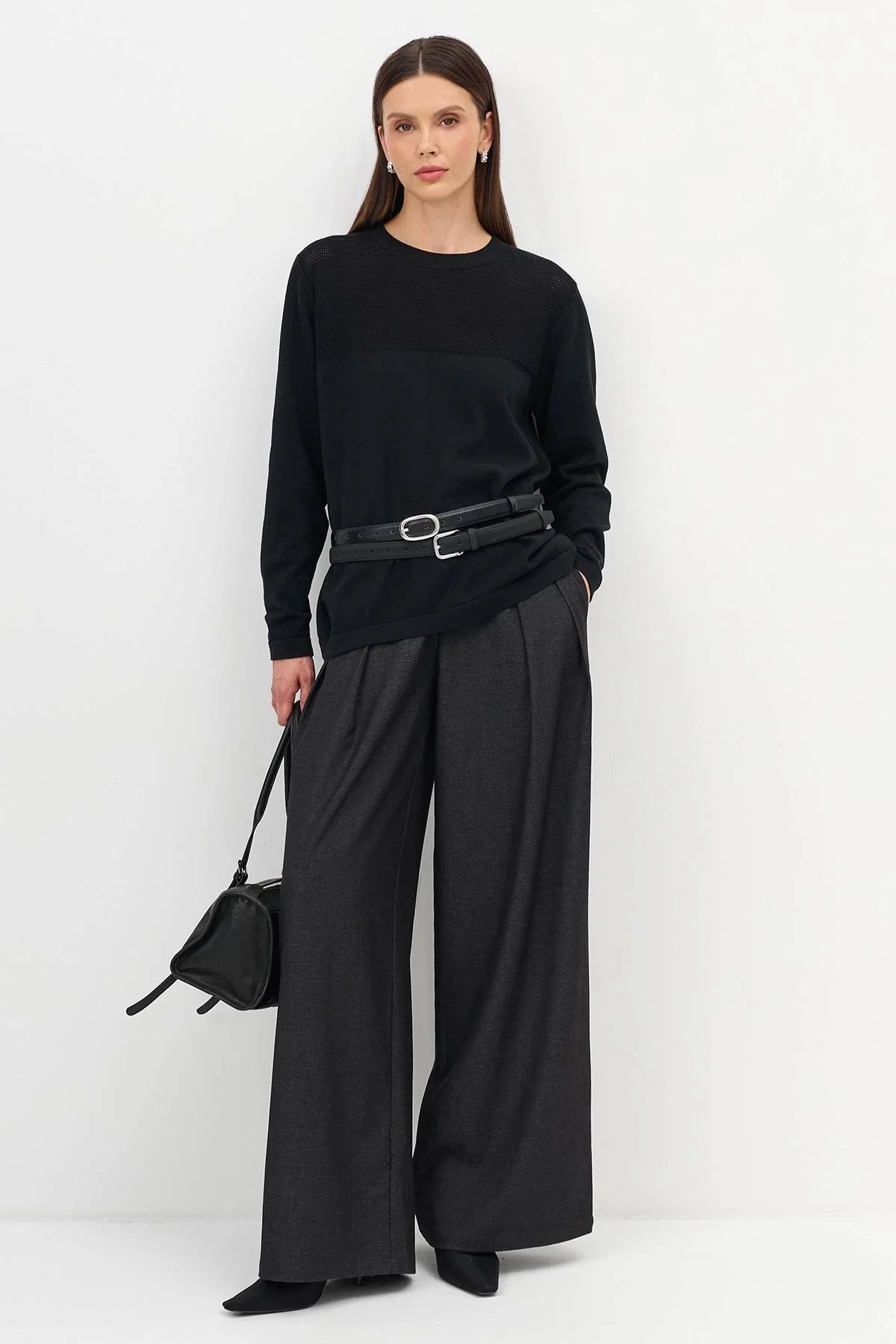 Брюки палаццо с акцентными складками, 36