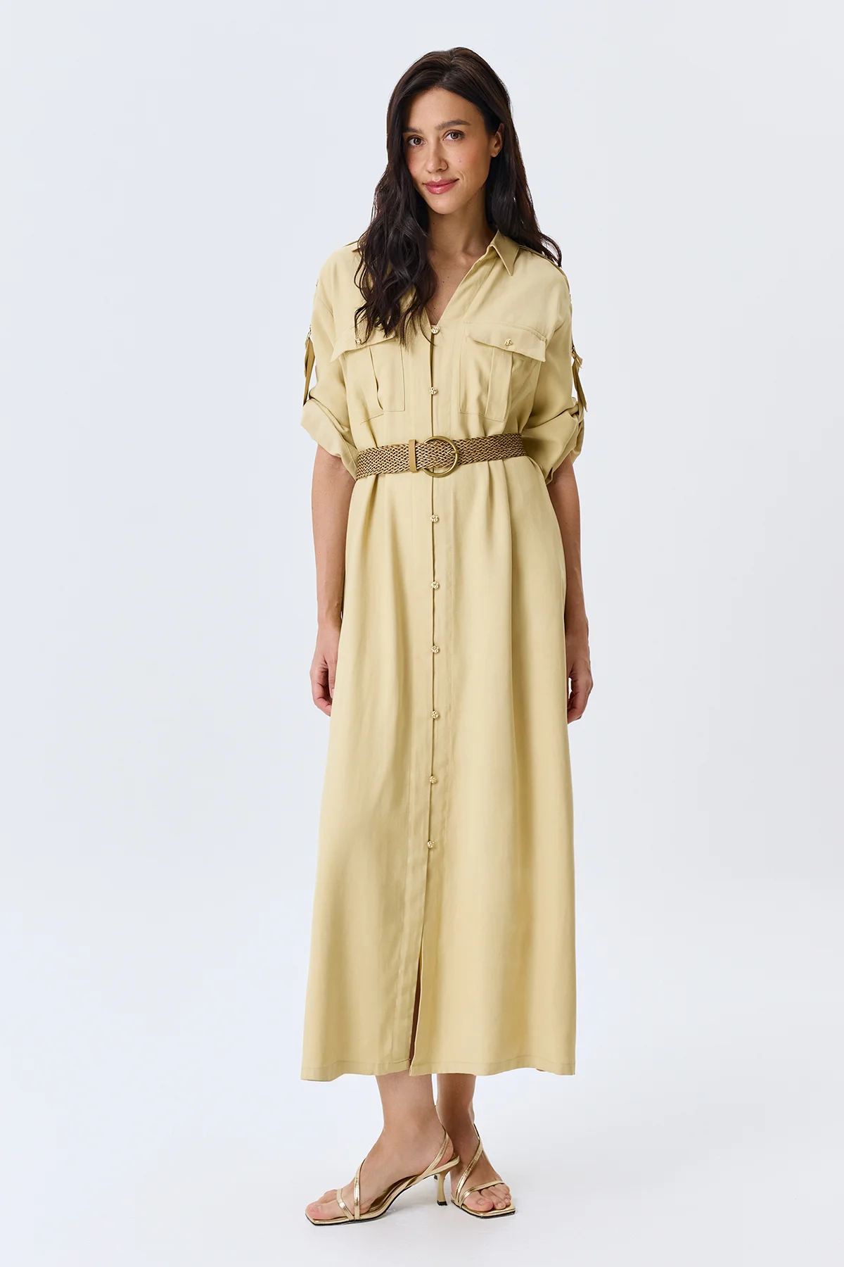 Плетеный ремень с круглой пряжкой, S