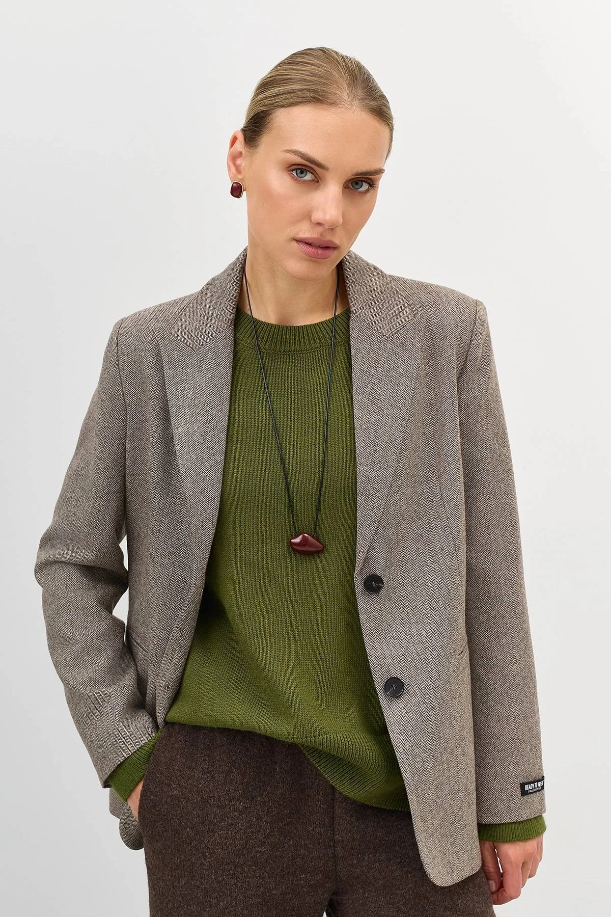 Лимитированная серия коричневый жакет с ремнем, 50