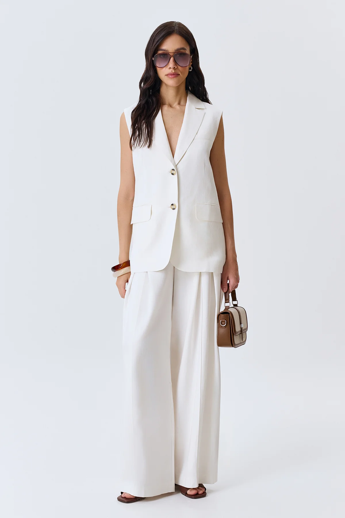 Удлиненный льняной жилет, 44