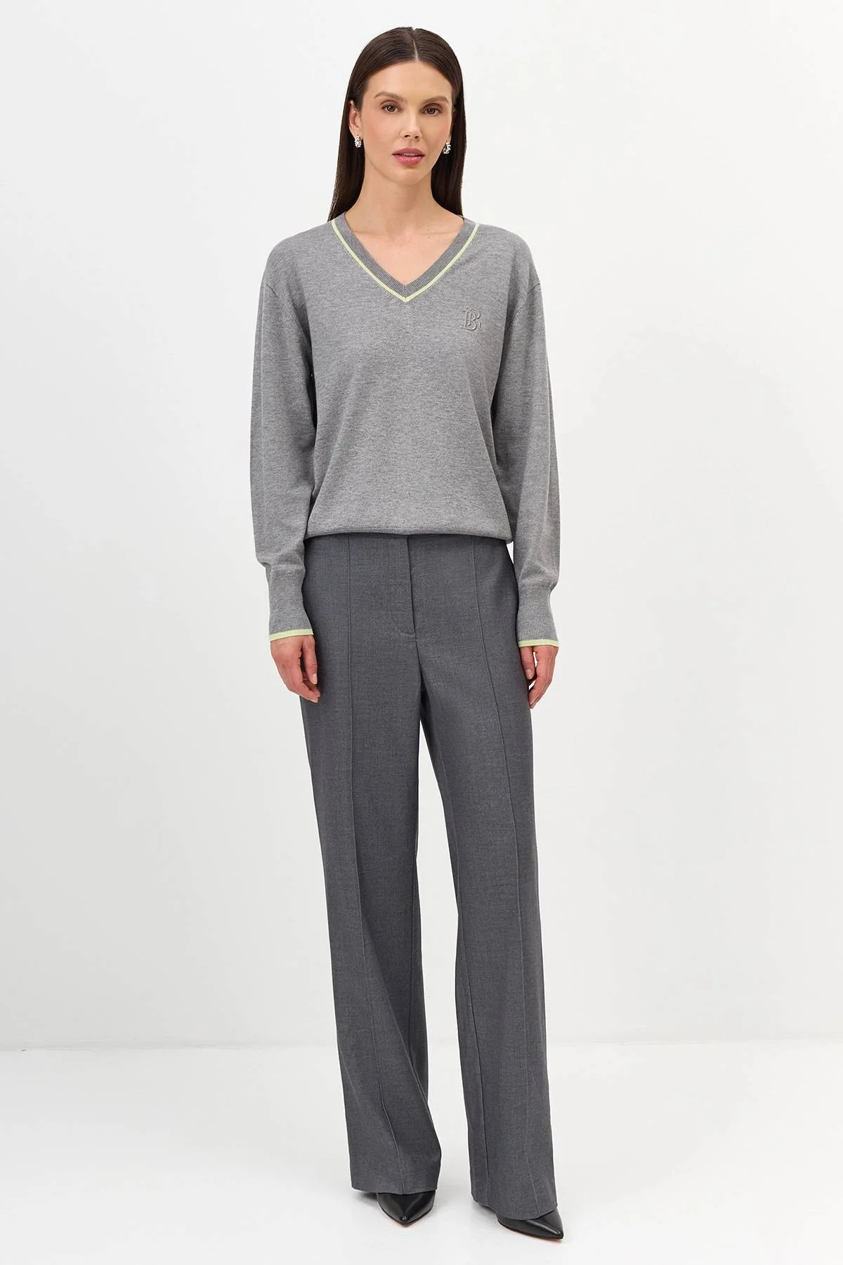 Лимитрированная серия меланжевый джемпер с ярким кантом и ремень, 44