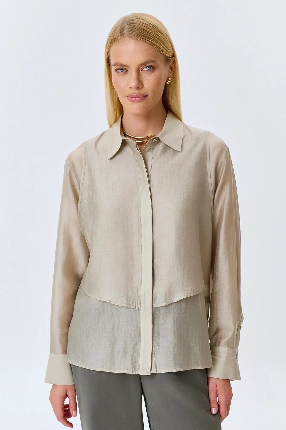 Комбинированная блузка из смесового тенселя, 44