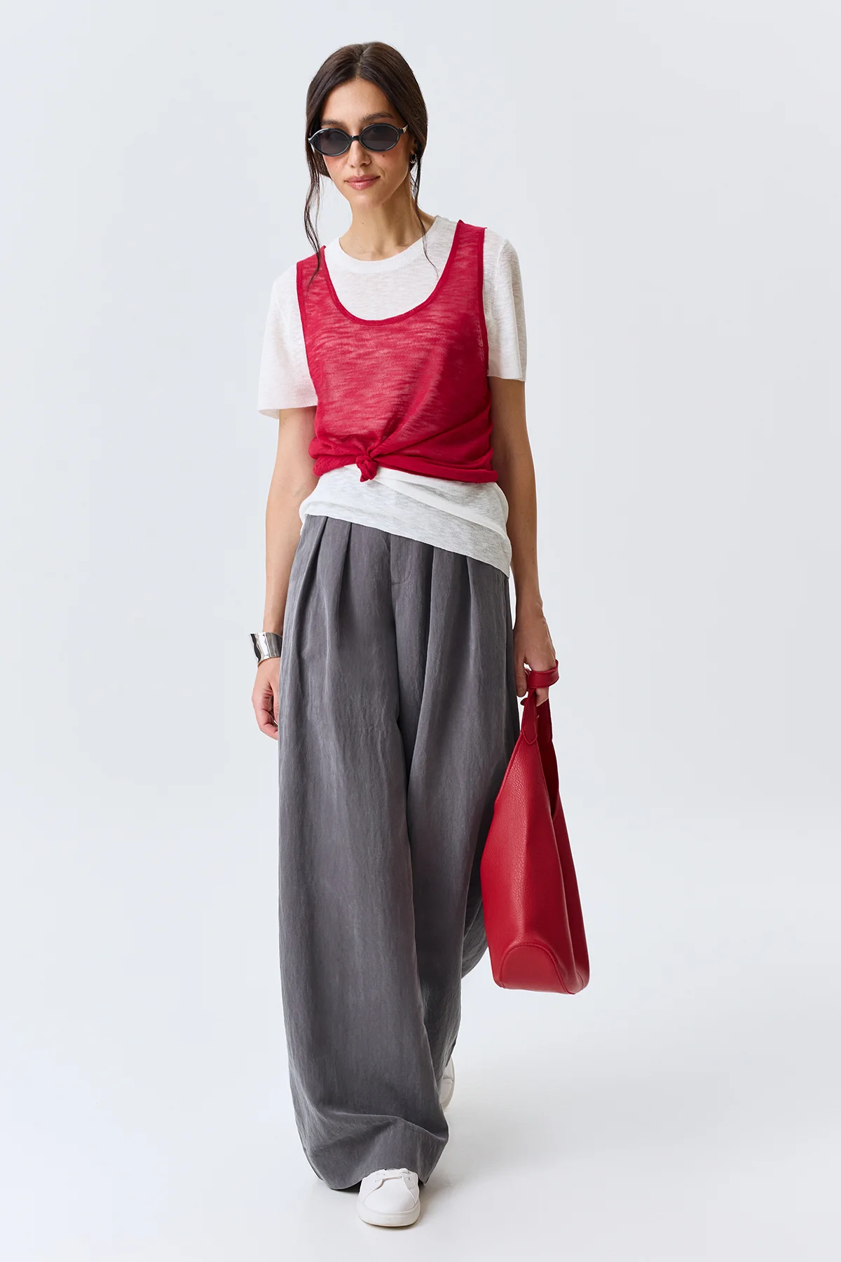 Джемпер тонкий вязаный с топом, 44