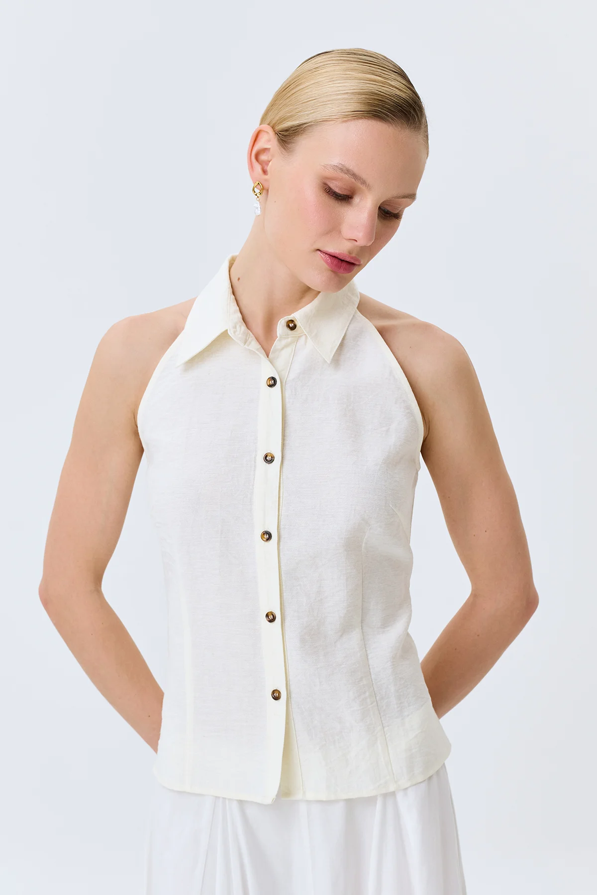 Приталенная блузка с корсетной шнуровкой, 46