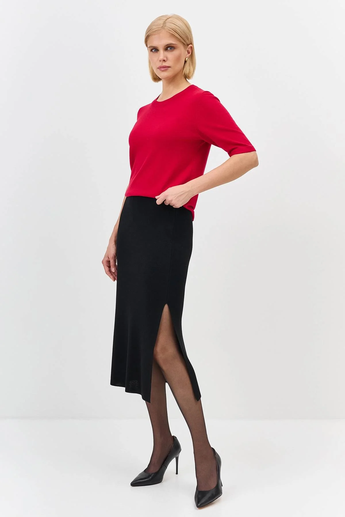 Лимитрированная серия вязаная юбка с высоким разрезом и ремень, 42