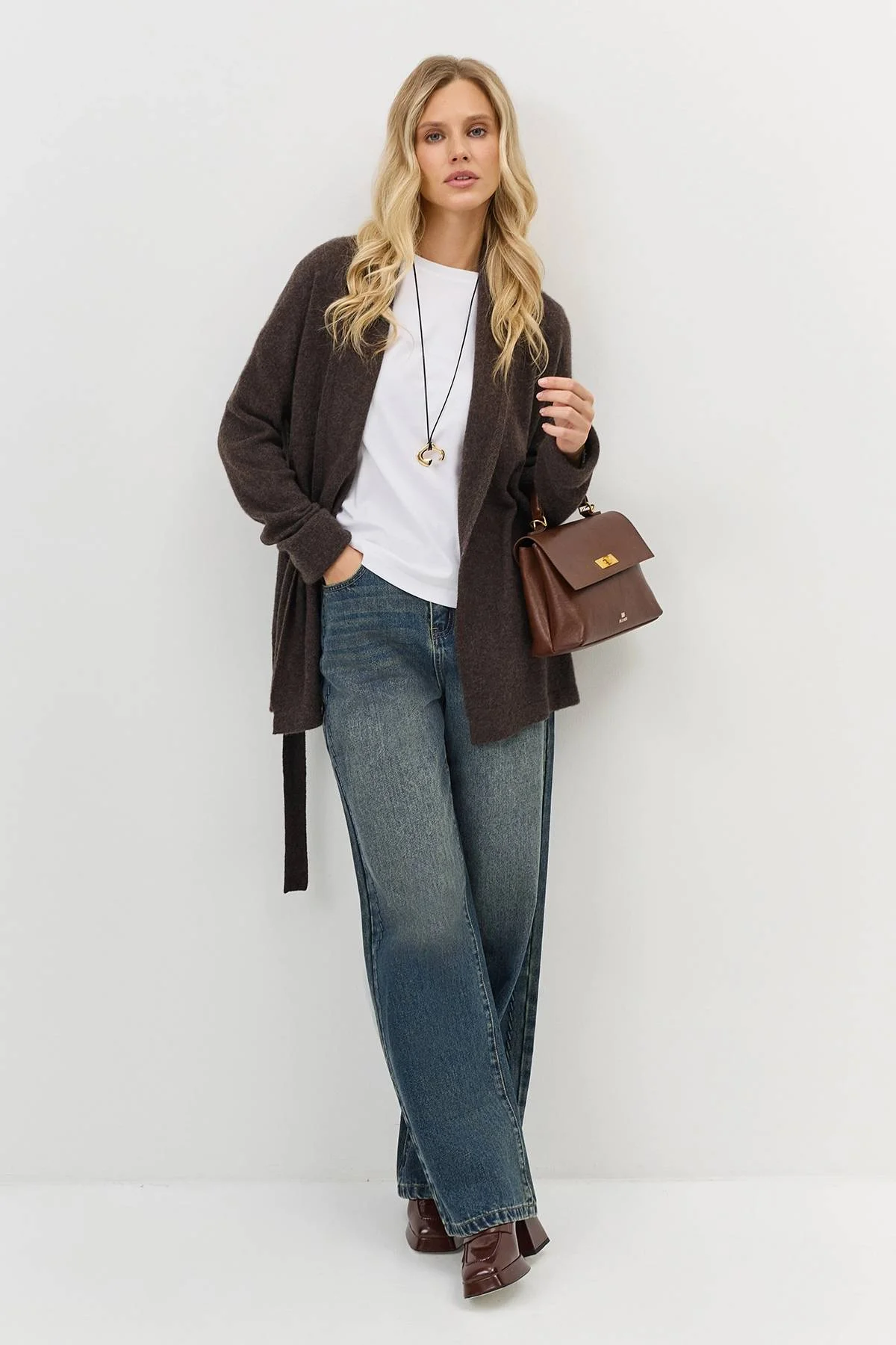 Коричневый вязаный кардиган из 100% кашемира, 38