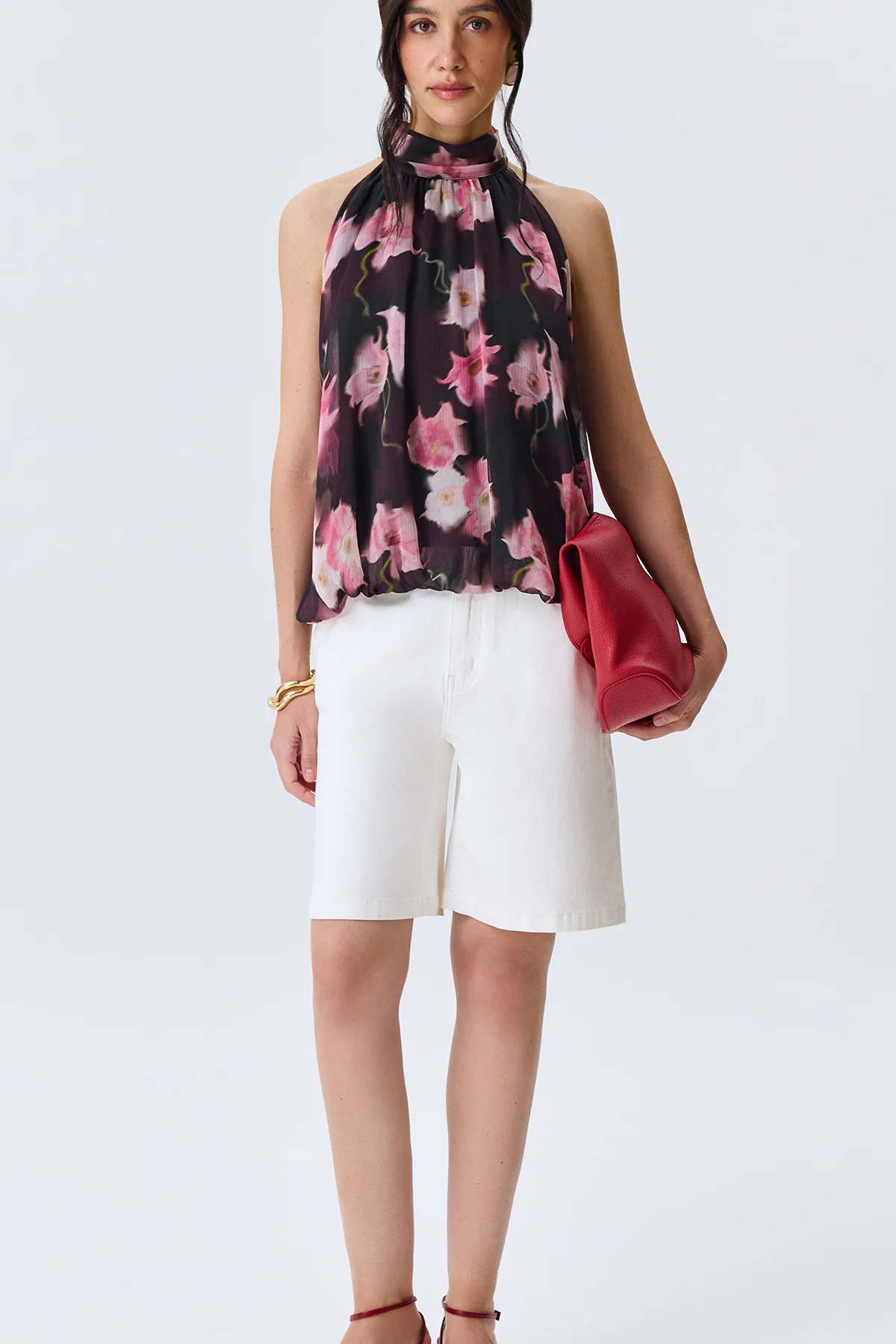 Топ с ярким флоральным принтом, 46