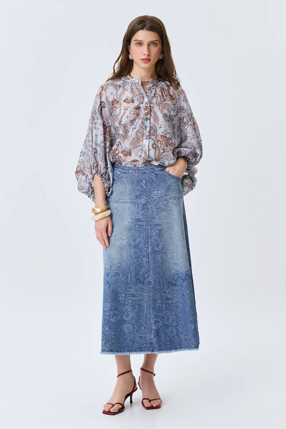 Джинсовая юбка с принтом "Пейсли", 52