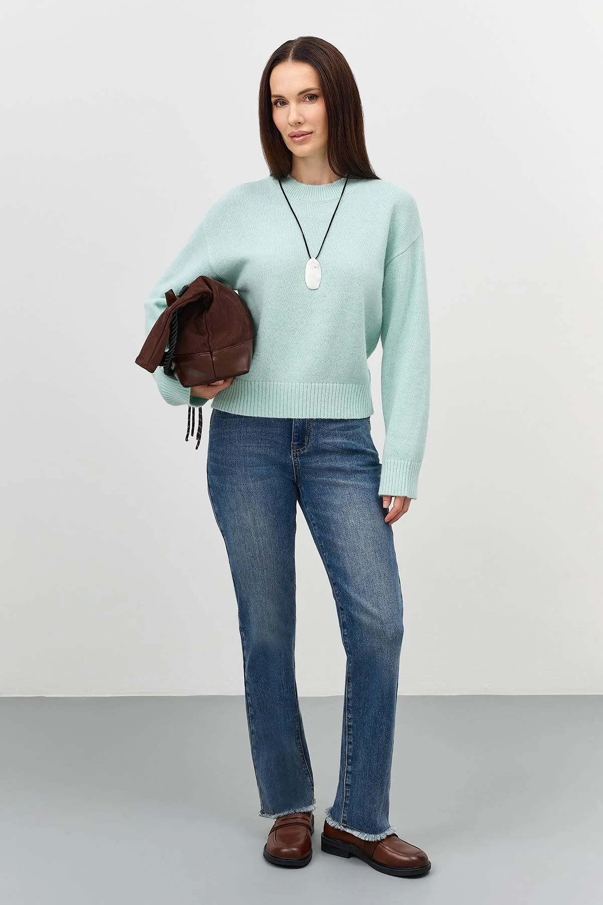 Лимитированная серия пушистый джемпер с ангорой и ремень, 50