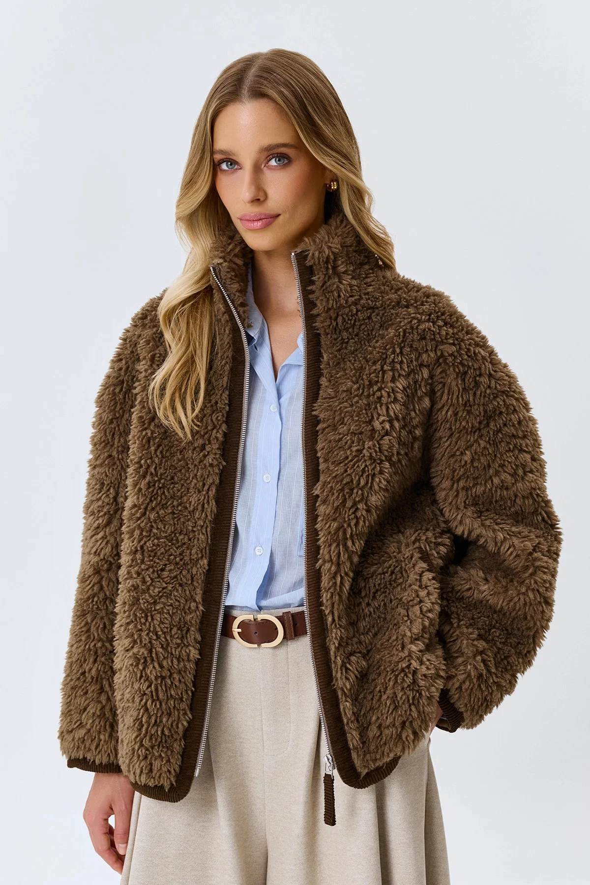 Oversize куртка-дубленка из искусственного меха, 50